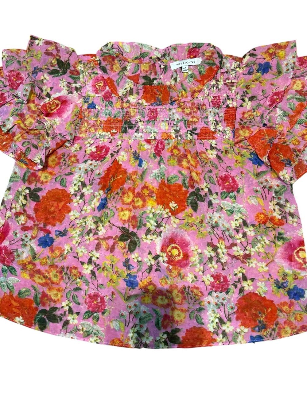 Rose & Olive Pink Floral Smocked Blouse